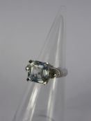 A 14 Ct White Gold Square Cut Aquamarine Lady's Ring, aqua 10 mm, total wt 6.9 gms.