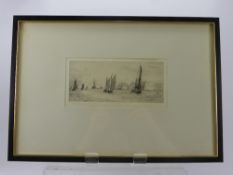 W.L. Wyllie, R.A., dry point etching entitled "Portsmouth Harbour", approx 22 x 10 cms, framed and