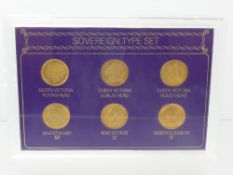 A Set of Six Solid Gold Full Sovereigns, dd 1881, 1898, 1889,1910,1911 and 1966 in "Sovereign Type