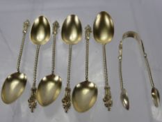 Six Victorian Silver Apostle Spoons and Nips, Birmingham hallmark, dated 1866, mm Georg Unite.