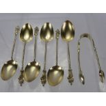 Six Victorian Silver Apostle Spoons and Nips, Birmingham hallmark, dated 1866, mm Georg Unite.