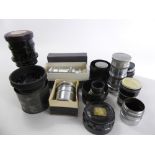 A Miscellaneous Collection of Vintage Aluminium Lenses, including Carl Zeiss nr 2140566 Sonnar 1:4