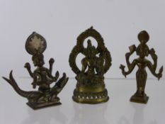 Three 19th Century Miniature Mixed Metal Travelling Deity, approx 10 cms each.