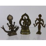 Three 19th Century Miniature Mixed Metal Travelling Deity, approx 10 cms each.