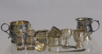 A Miscellaneous Collection of Silver, including three napkin rings, two salts. two miniature