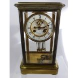 A Late 19th Century French Brass Mercury Pendulum Chiming Mantle Clock by G.P. Wehlen & Co.,