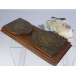 A Victorian Oak Book Slide with Brass Decorations, together with a vintage water colour set (