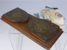 A Victorian Oak Book Slide with Brass Decorations, together with a vintage water colour set (