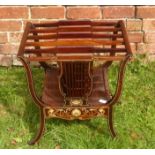 An Edwardian Rosewood and Inlaid Music Canterbury, the Canterbury with four pierced lyre