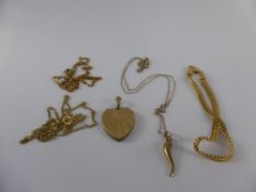 Three 9 ct Gold Chains, together with locket, approx wt 11 gms and a 9 ct gold bracelet, approx 18