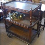 A Vintage Oak Tea Trolley/Cart, approx 44 x 78 x 105 cms, with three shelves, decorative beading and