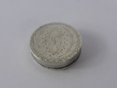 A Silver Hallmark 'Patch' Box, engraved with bright cut decoration, Birmingham 1790 makers mark
