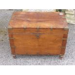 A Georgian Mahogany Campaign Chest, the chest having panel lidded candle box with letter rack, on