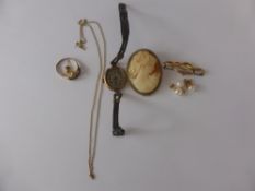 A Collection of Miscellaneous Antique Jewellery, including 9 ct gold red and white stone ring (