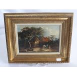 A Continental Oil on Board, depicting a country cottage, monogrammed J.Y.C., (signs of