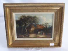 A Continental Oil on Board, depicting a country cottage, monogrammed J.Y.C., (signs of