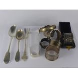 A Miscellaneous Collection of Solid Silver, including seven napkin rings, Victorian fork by George