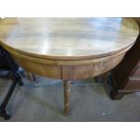 A Victorian Mahogony Demi Lune Open Leaf Hall Table, on turned legs, approx 100 x 101 x 76 cms.