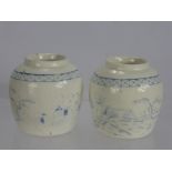 Two 18th Century English Blue and White Ginger Jars, hand painted oriental design, the jars