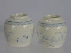 Two 18th Century English Blue and White Ginger Jars, hand painted oriental design, the jars