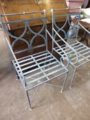 Two Galvanised Metal Garden Arm Chairs, the chairs having knot form stretchers with lattice back. (