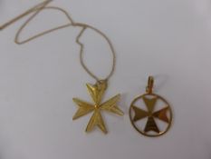 A 9 ct Gold Filigree Pendant, together with a 10 ct Maltese Cross Pendant and chain, 9ct Cross and