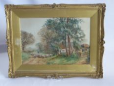 H.C. Fox, R.B.A., 1860 - 1929, a water colour entitled "A Surrey Lane with Sheep" signed lower right