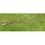 An English Single Barrel Percussion Shotgun, converted from flintlock, from early 1800's, approx 125