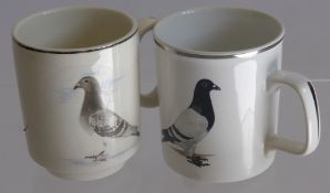 Five Porcelain 'Pall Mall Ware' Mugs, depicting Pigeons.