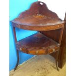 An Antique Mahogany Corner Wash Stand Table, the wash stand having a single shelf with three faux