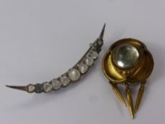 An Antique Silver Crescent Form Moonstone Brooch, 11 x Blue Moonstones from 2.6 - 5.3 mm, together