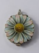 An Antique Solid Silver and Enamel Locket Pendant, in the form of a daisy.