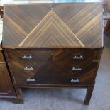 A Marquetry Inlaid Art Deco Style Bureau, with fitted interior, three graduated drawers, approx 77 x