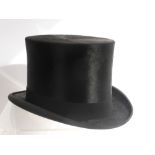A Gentleman's Black Silk Top Hat, size approx 7.1/8, the hat in original Joshua Taylor, Cambridge