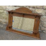 A Vintage Arts and Crafts Oak Wall Mirror, with two candle stands, approx 128 x 84 cms