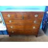 A Mahogany Chest of Drawers, three short drawers, three graduated long drawers on bracket feet, oval