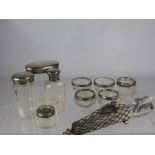 A Collection of Silver Vanity Jars, together with five cut glass silver rimmed salts and a Victorian