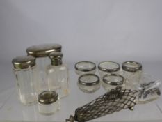 A Collection of Silver Vanity Jars, together with five cut glass silver rimmed salts and a Victorian