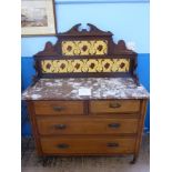 An Edwardian Marble Topped Wash Stand, tiles to back with two small and two large drawers, approx