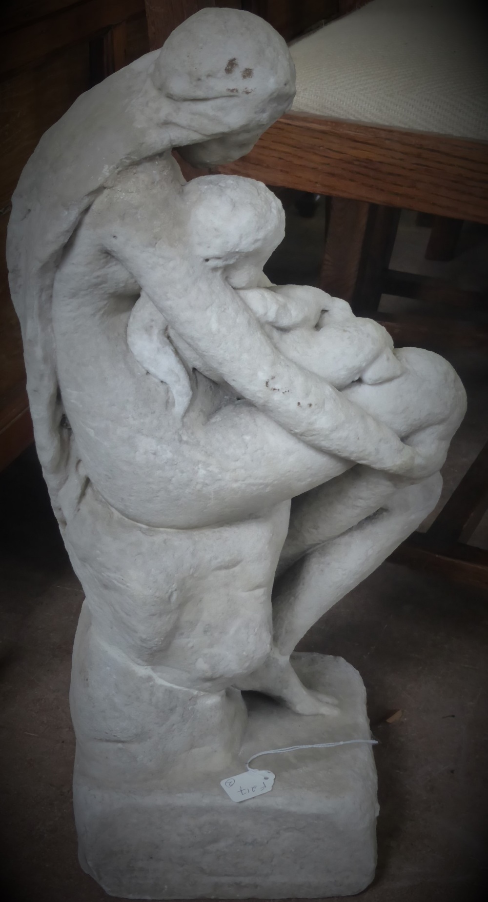 An Antique Possibly 17th Century Hand Carved White Marble Figure, depicting a woman embracing two - Image 2 of 2