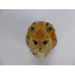 A Small Hand Painted Pottery Leopard Head, approx 9 cms