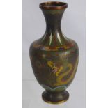 A Chinese Cloisonne Vase Depicting Chasing Dragons, the vase having acanthus leaves to neck with