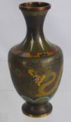 A Chinese Cloisonne Vase Depicting Chasing Dragons, the vase having acanthus leaves to neck with