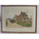 Clement Lambert, 1855-1925, British, water colour entitled "Off to Work".approx 52 x 25 cms,