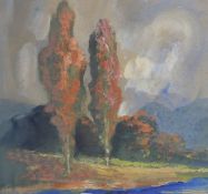 Hal Hurst, R.B.A., R.I., R.O.I., H.R.M.S., (1865 - 1938), an original on board entitled "Two Poplars