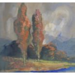 Hal Hurst, R.B.A., R.I., R.O.I., H.R.M.S., (1865 - 1938), an original on board entitled "Two Poplars