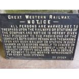 A Great Western Railway Cast Iron Notice, approx 76 x 53 cms.
