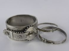 Three Antique Silver Bracelets, one child's, mm WJS, one London hallmarked mm RGS and the buckle