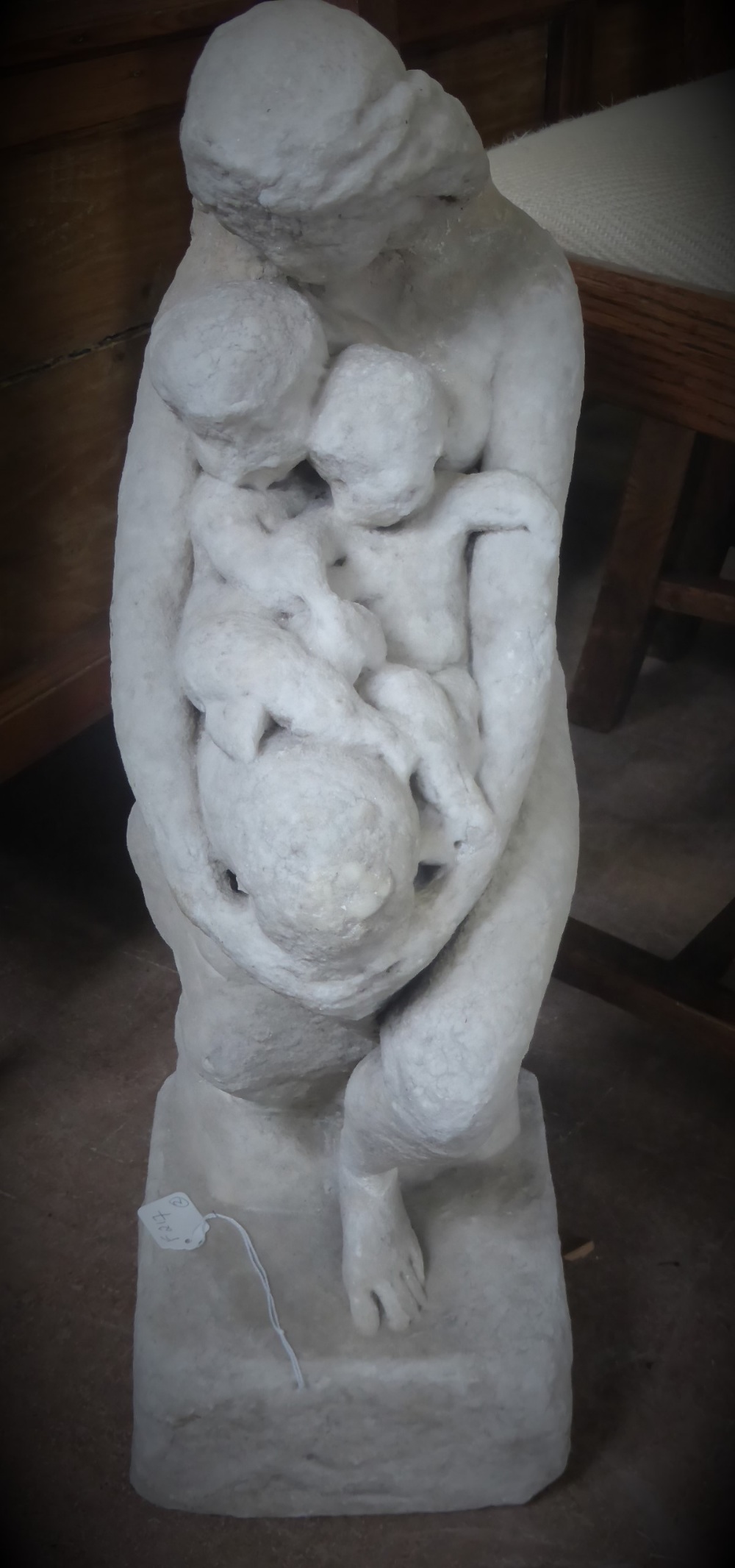 An Antique Possibly 17th Century Hand Carved White Marble Figure, depicting a woman embracing two