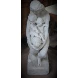 An Antique Possibly 17th Century Hand Carved White Marble Figure, depicting a woman embracing two